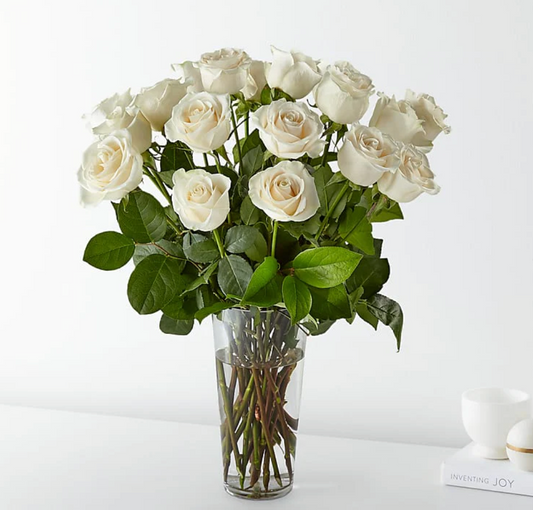 E5435D Long Stem White Rose Bouquet 18