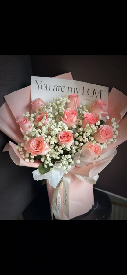 情人节粉玫瑰 Pink Rose Valentine's Bouquet Chinatown